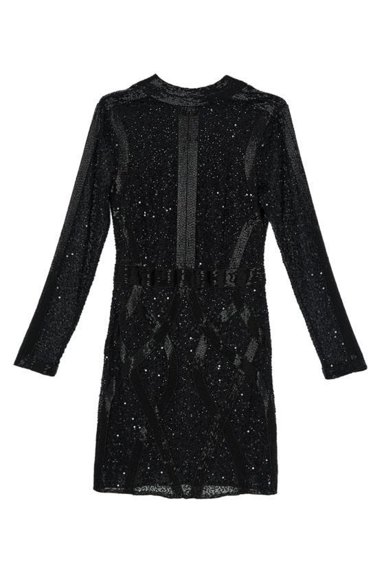 Karen Millen UK SALE Embellished Beaded High Neck Woven Mini Dress