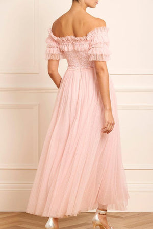 Needle & Thread CYBER SALE Midsummer Lace Bodice Off-Shoulder Ankle Gown - pink