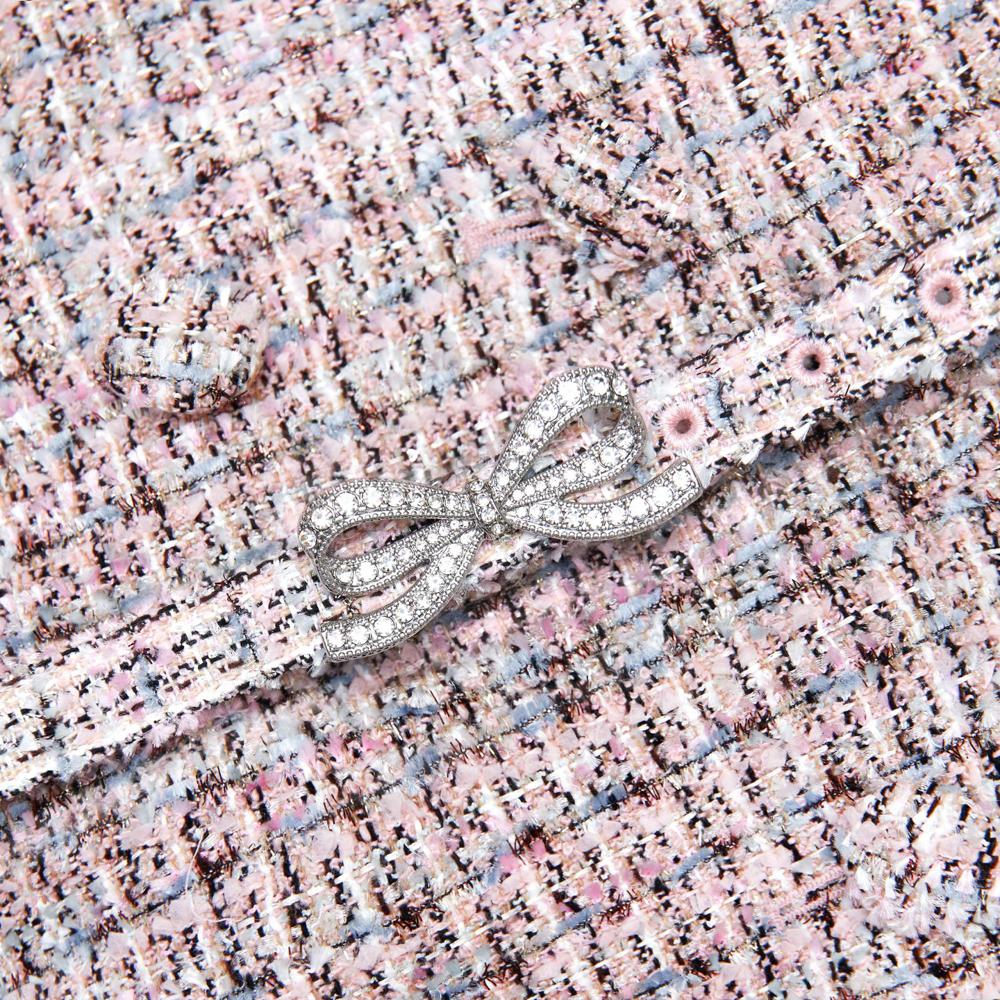 SP VIP PRICE Pink Boucle Metallic Tiered Midi Dress