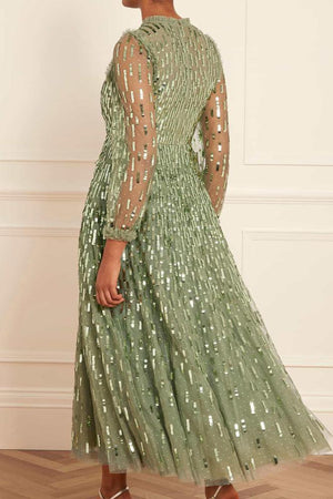 Needle & Thread SPRING/SUMMER Sequin Dash Long Sleeve Ankle Gown - green