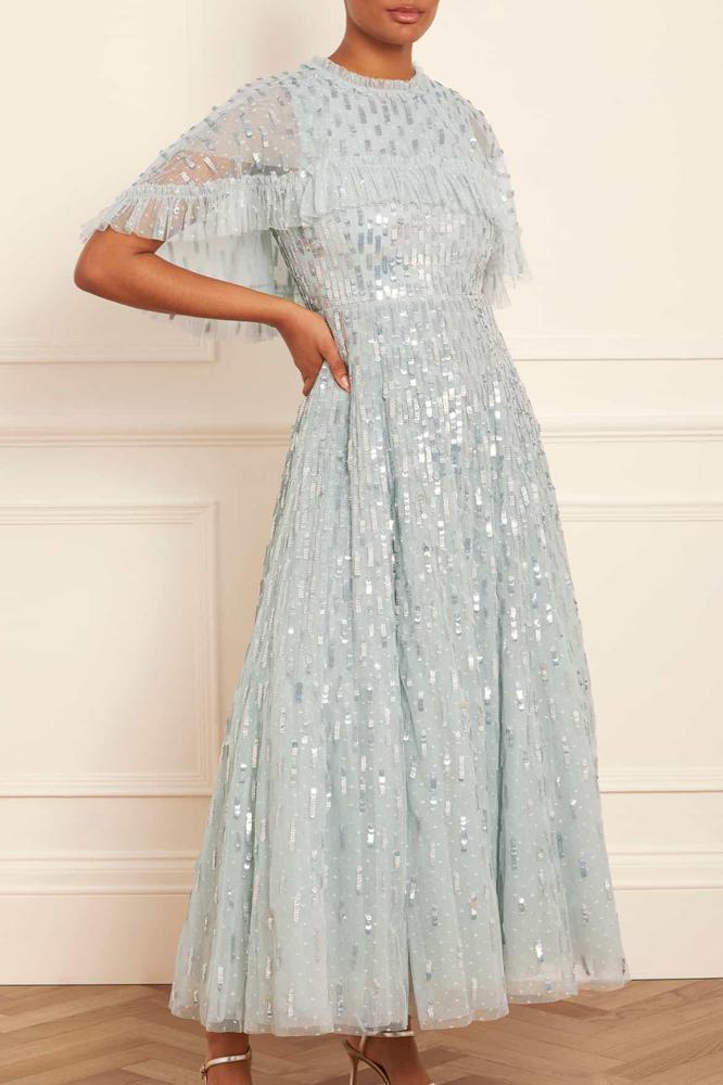 Needle & Thread CYBER SALE Sequin Dash Cape Ankle Gown - blue