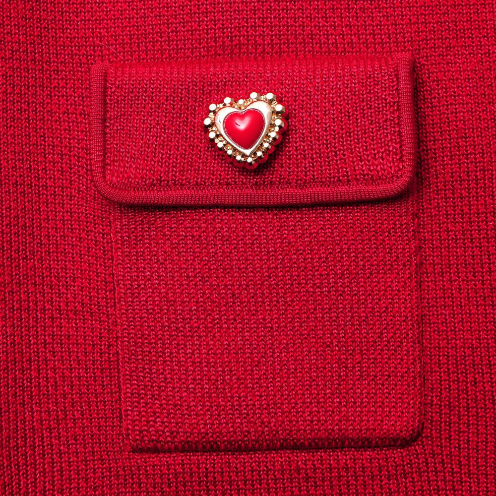 SELF PORTRAIT SS24 Red Knit Heart Buttoned Midi Skirt