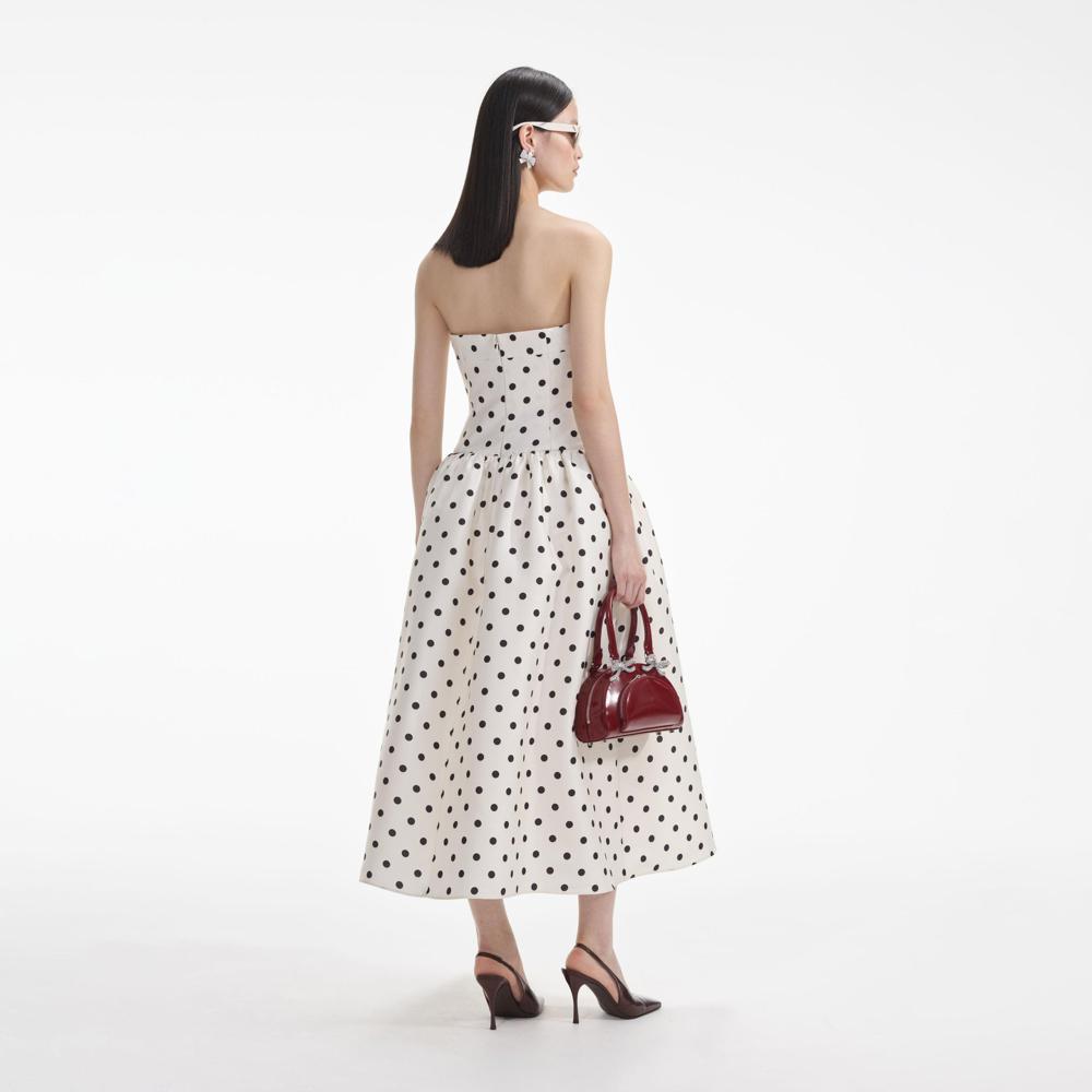 SELF PORTRAIT SS24 Cream Polka Dot Taffeta Midi Dress