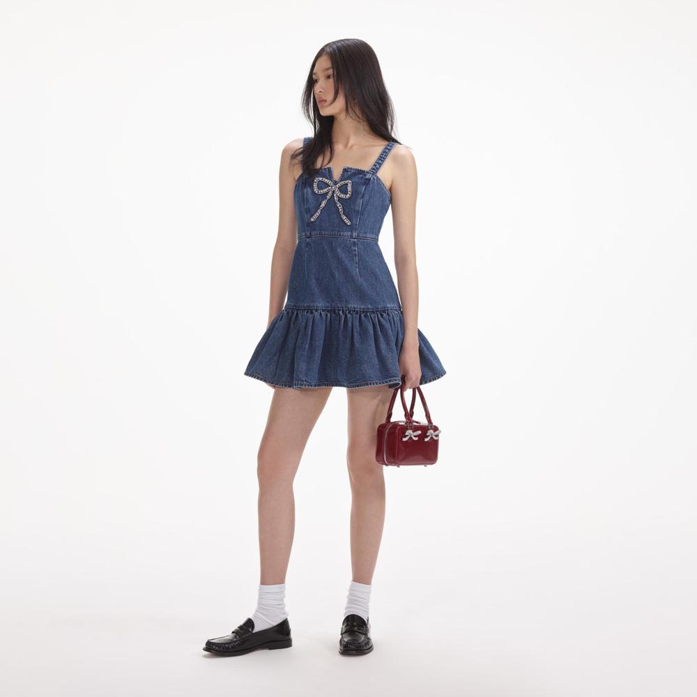 SELF PORTRAIT SS24 Bow Denim Mini Dress