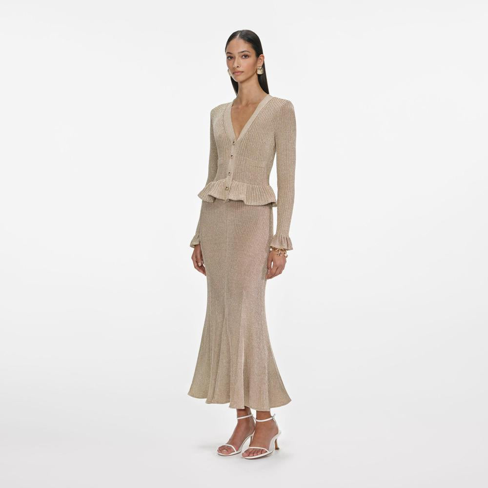 SP VIP PRICE Gold Lurex Peplum Knit Midi Dress
