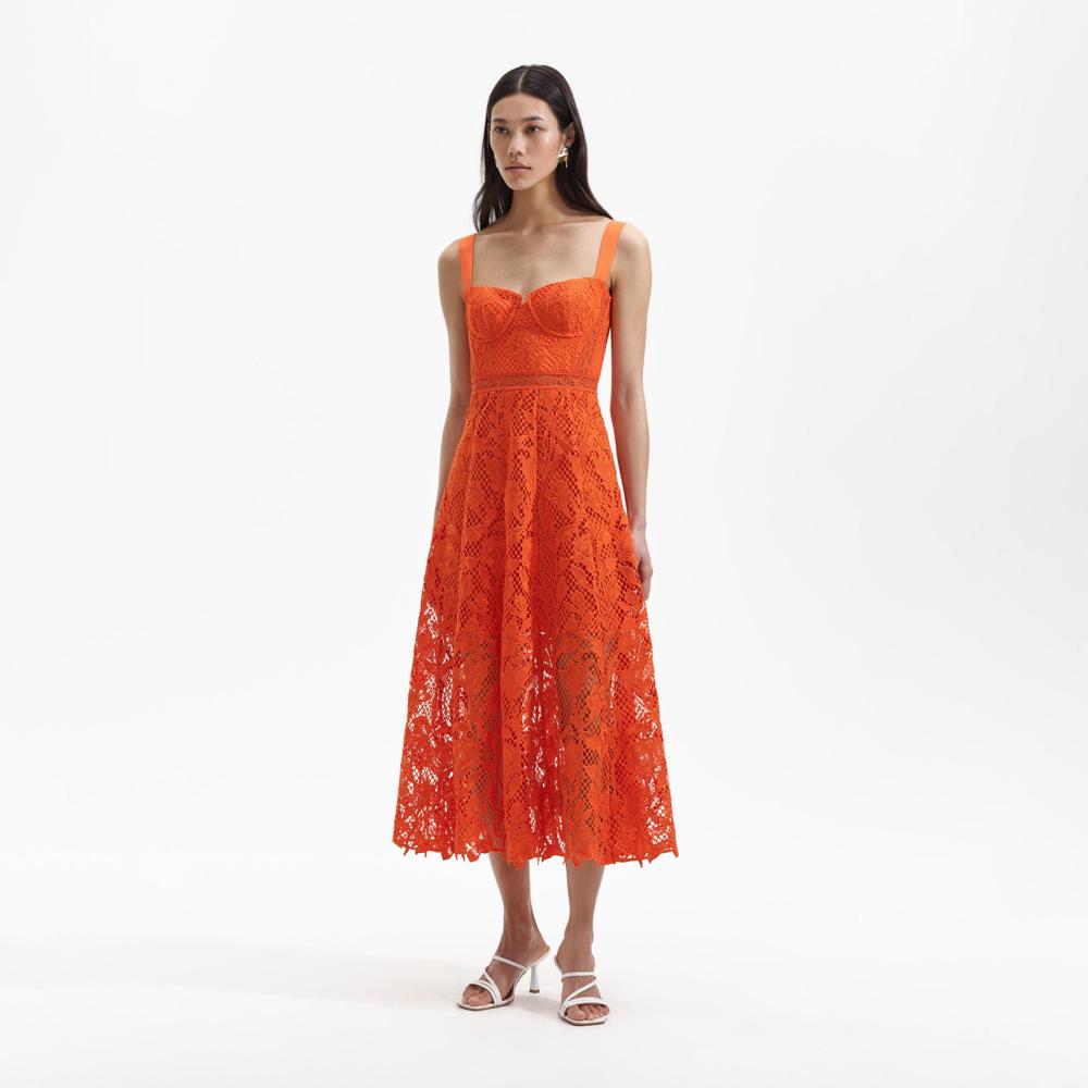 SELF PORTRAIT BLACK FRIDAY SALE Orange Lace Midi Dress