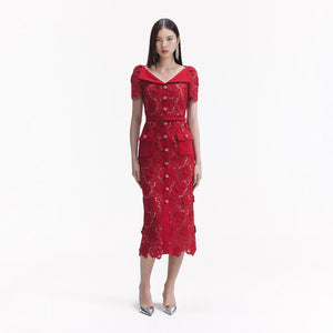 SELF PORTRAIT BLACK FRIDAY SALE Red Lace Open Neck Midi Dress