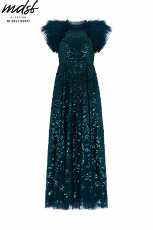 Needle & Thread CHRISTMAS SALE Sequin Rose Ankle Gown - green