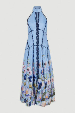 Karen Millen UK SALE Trailing Floral Woven Halter Neck Maxi Dress