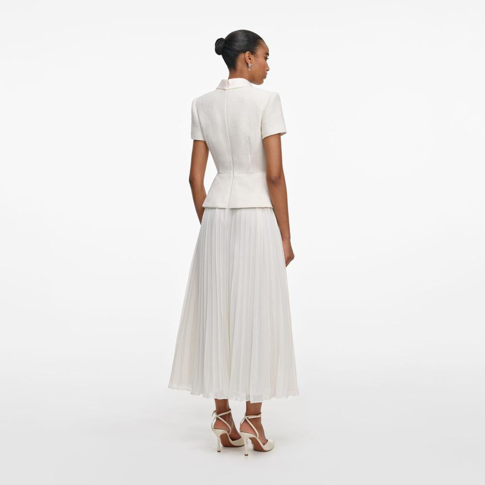 SP VIP PRICE Cream Boucle Collared Midi Dress