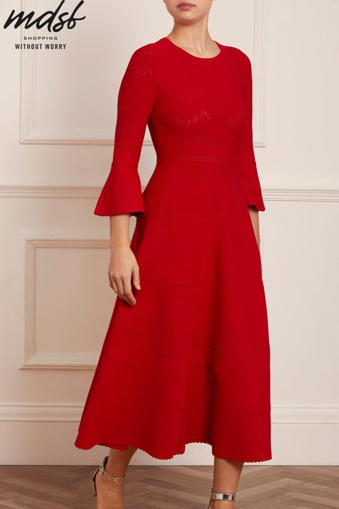 Needle & Thread CHRISTMAS SALE Pretty Pointelle Knit Ankle Gown - red