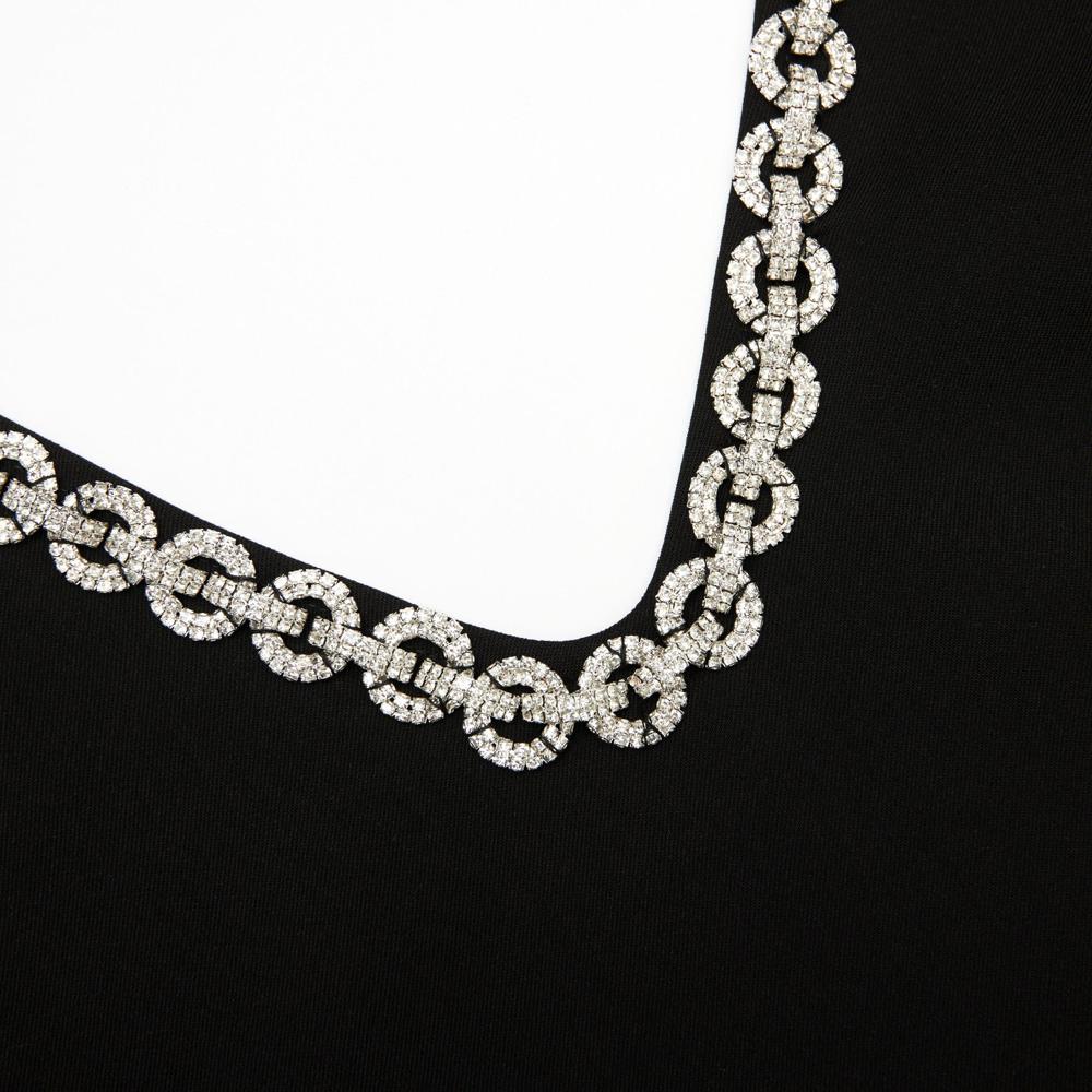 SP VIP PRICE Black Crepe Crystal Trim Mini Dress