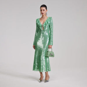 SELF PORTRAIT BLACK FRIDAY SALE Green Sequin Midi Dress