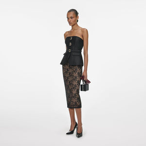 SP VIP PRICE Black Floral Lace Midi Skirt