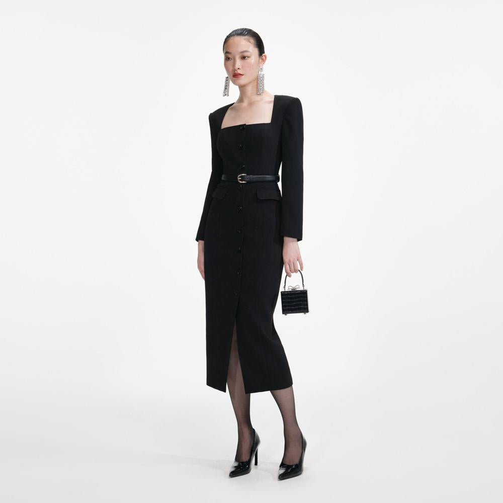 SP VIP PRICE Black Tailored Crepe Midi Dress