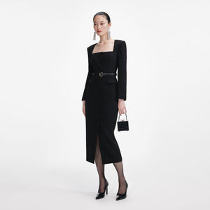 SP VIP PRICE Black Tailored Crepe Midi Dress