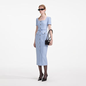 SELF PORTRAIT SS24 Blue Crepe Button Midi Dress