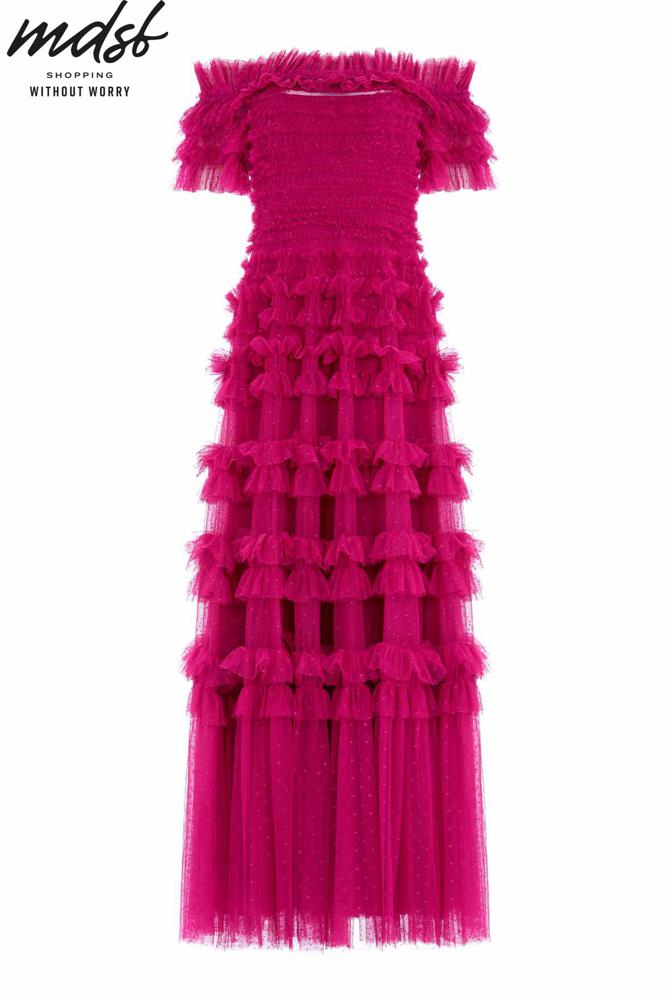 Needle & Thread CHRISTMAS SALE Lisette Ruffle Off Shoulder Gown - pink