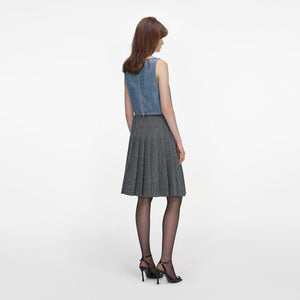 SP VIP PRICE Grey Herringbone Pleated Midi Skirt