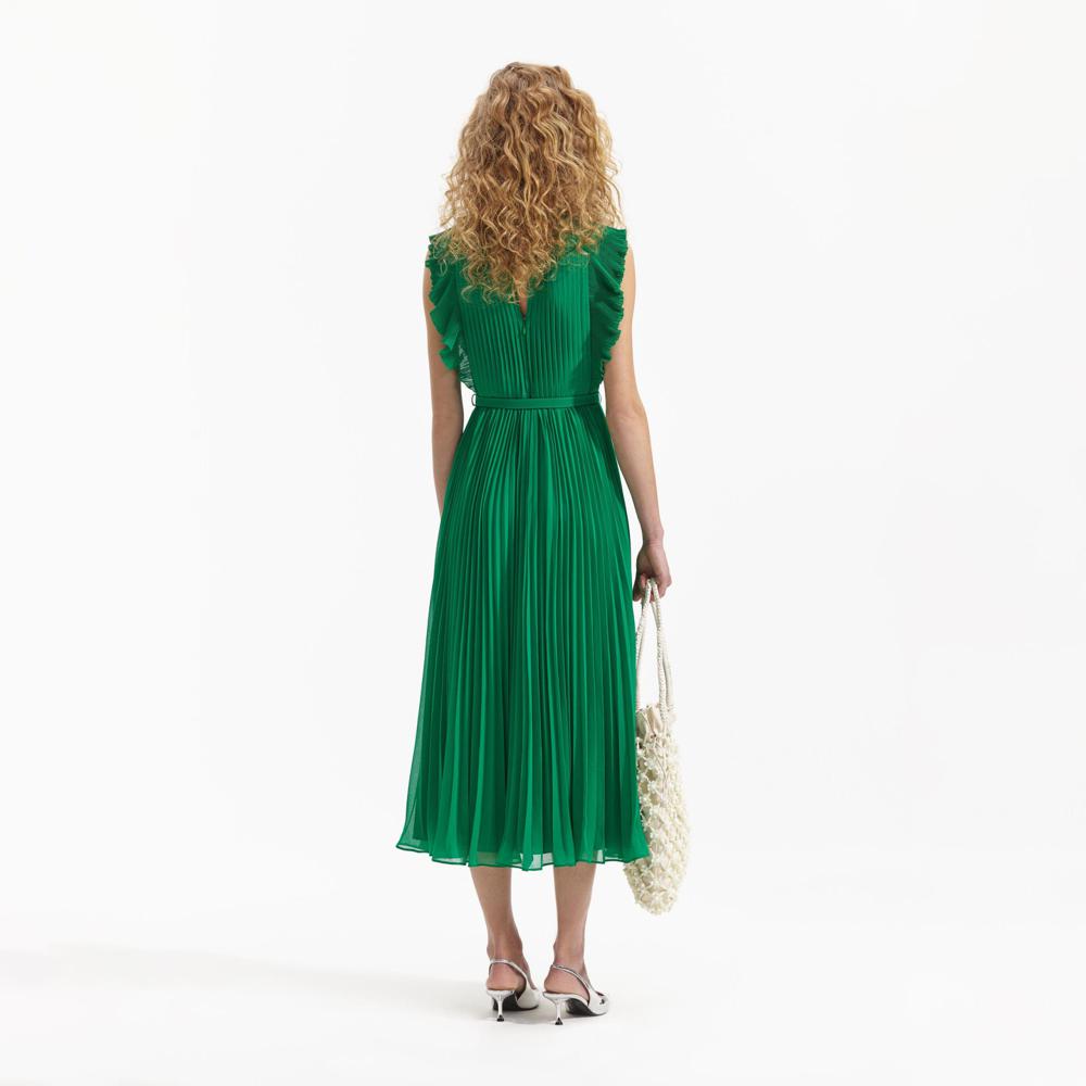 SELF PORTRAIT BLACK FRIDAY SALE Green Chiffon Sleeveless Ruffle Midi Dress