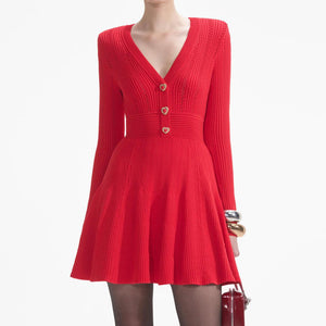 SELF PORTRAIT SS24 Red Pointelle Knit Mini Dress