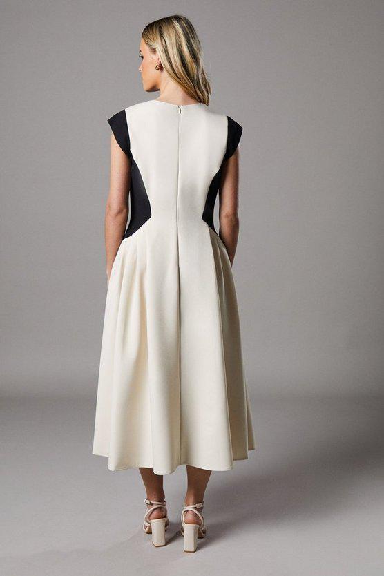 Karen Millen UK SALE Petite Crepe colour Block Midi Dress - mono