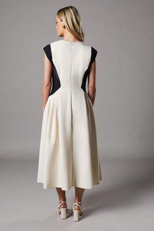 Karen Millen UK SALE Petite Crepe colour Block Midi Dress - mono