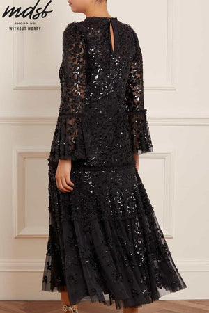 Needle & Thread CHRISTMAS SALE Annie Sequin Tiered Ankle Gown - black