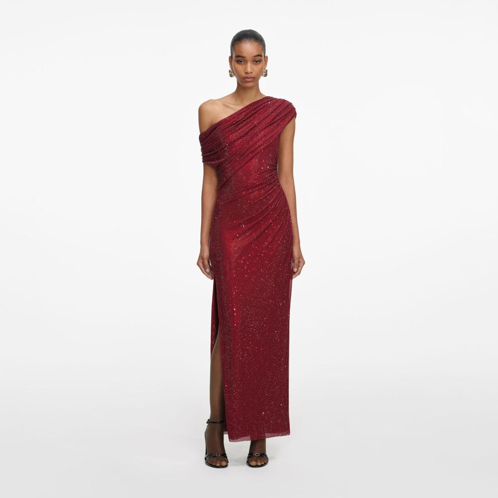 SP VIP PRICE Burgundy Rhinestone Drape Midi Dress
