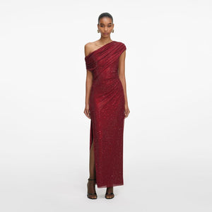 SP VIP PRICE Burgundy Rhinestone Drape Midi Dress