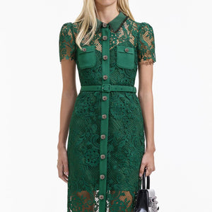 SELF PORTRAIT BLACK FRIDAY SALE Green Lace Button Front Midi Dress