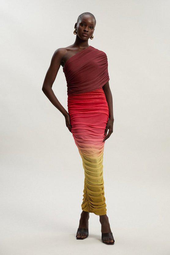 Karen Millen UK SALE Ombre One Shoulder Mesh Jersey Maxi Dress