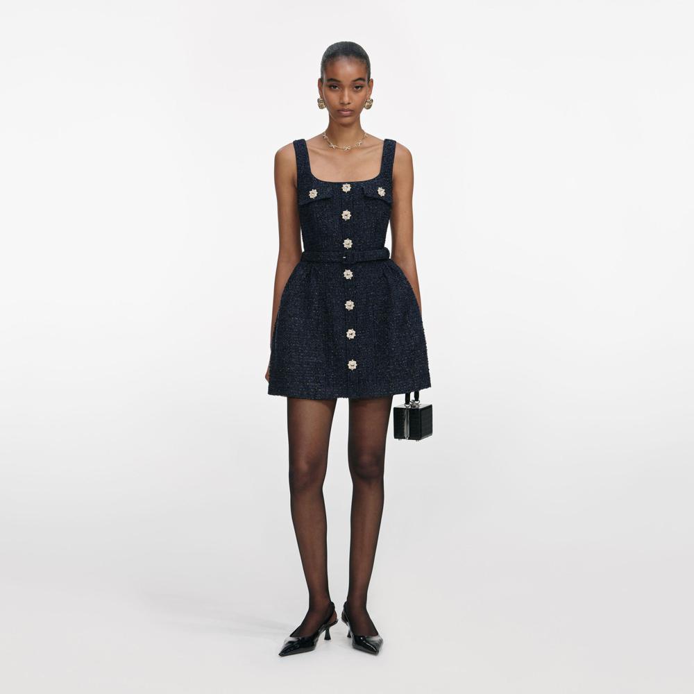 SP VIP PRICE Navy Boucle Sleeveless Mini Dress