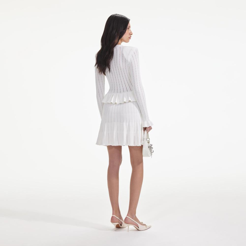 SELF PORTRAIT SS24 White Knit Peplum Mini Dress