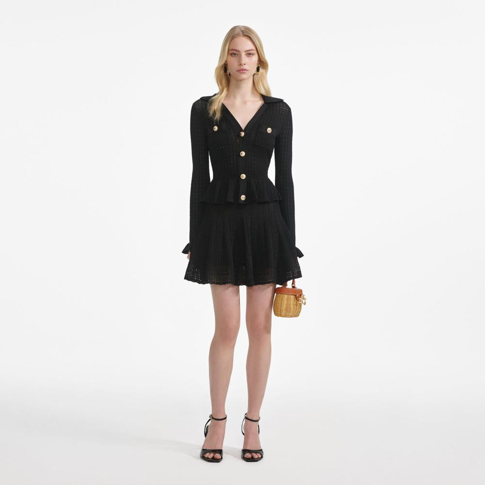 SP VIP PRICE Black Pointelle V Neck Knit Mini Dress