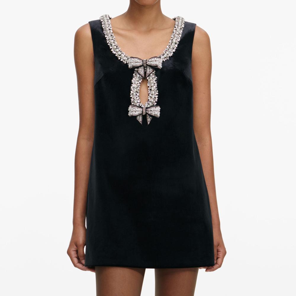 SP VIP PRICE Black Velvet Bow Mini Dress