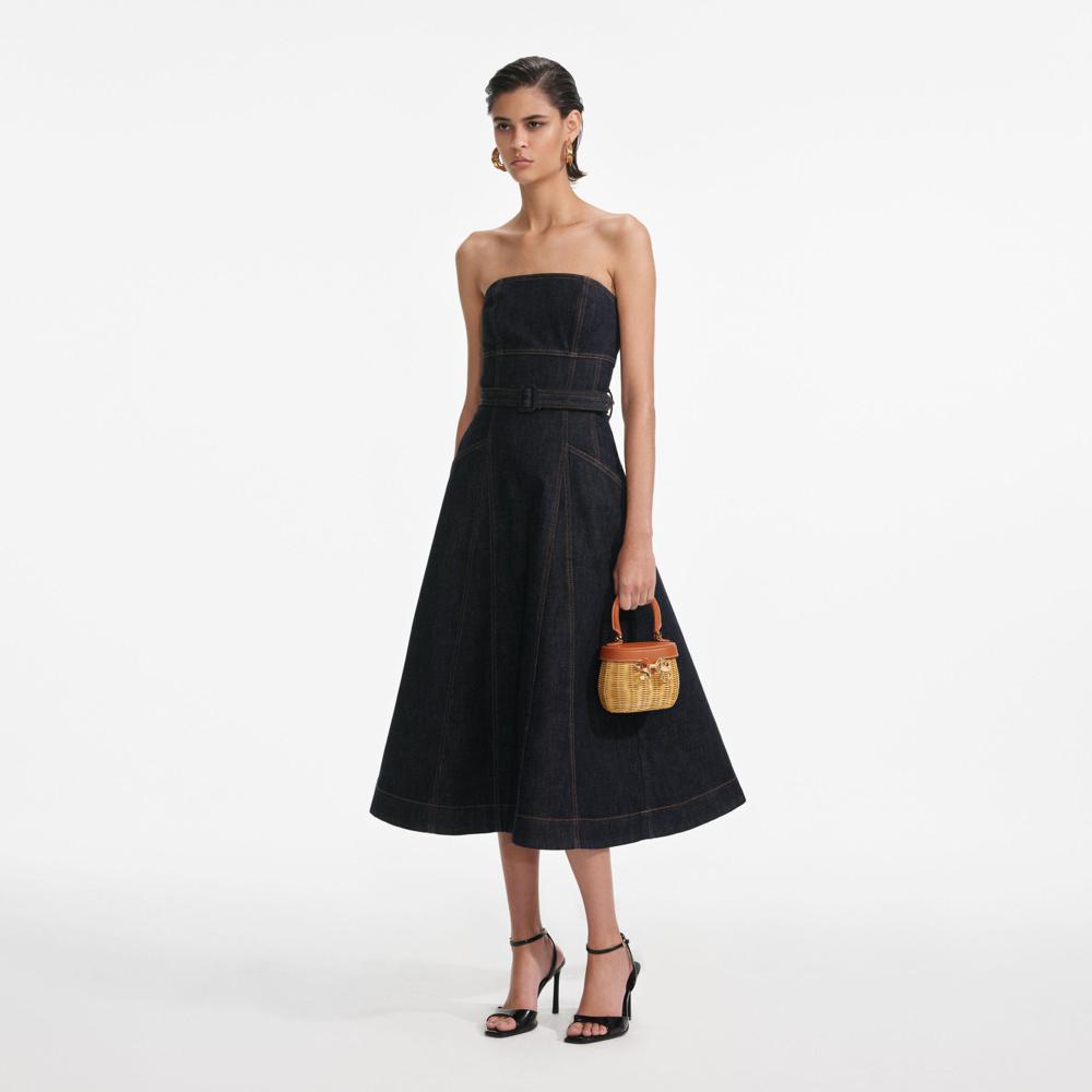 SP VIP PRICE Indigo Denim Bandeau Midi Dress