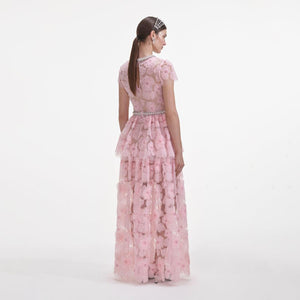 SELF PORTRAIT SS25 VIP PRICE Pink Embellished Tulle Maxi Dress