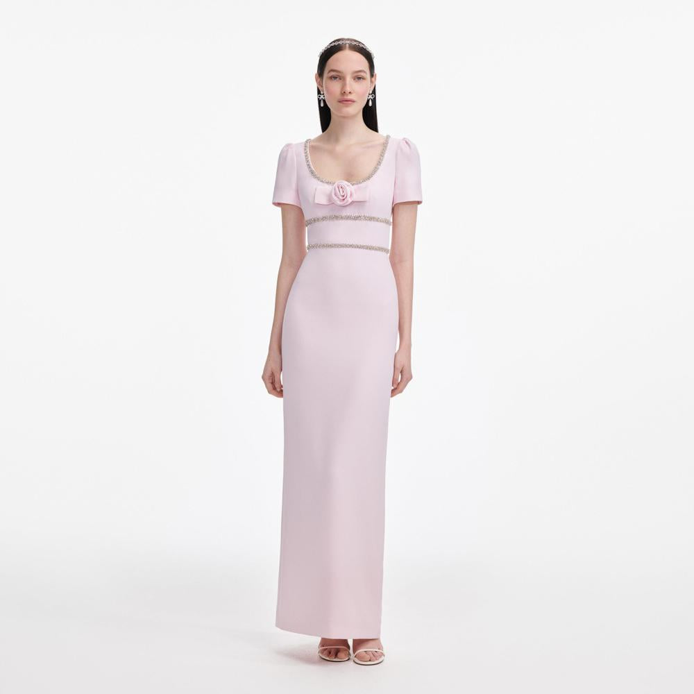 SP VIP PRICE Pink Crepe Crystal Trim Maxi Dress