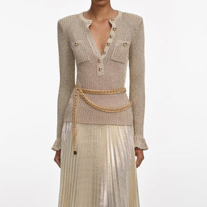 SP VIP PRICE Gold Lurex Ribbed Knit Maxi Dress