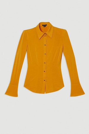 Karen Millen UK SALE Power Shoulder Drapey Crepe Seam Detail Shirt - mango
