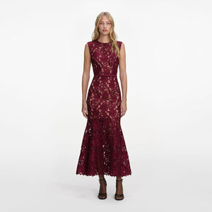 SP VIP PRICE Burgundy Guipure Lace Midi Dress