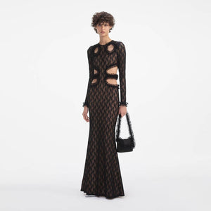 SELF PORTRAIT SS25 VIP PRICE Black Lace Cut Out Maxi Dress