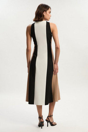 Karen Millen UK SALE Compact Stretch Zip Through Colourblock Tailored Midi Dress