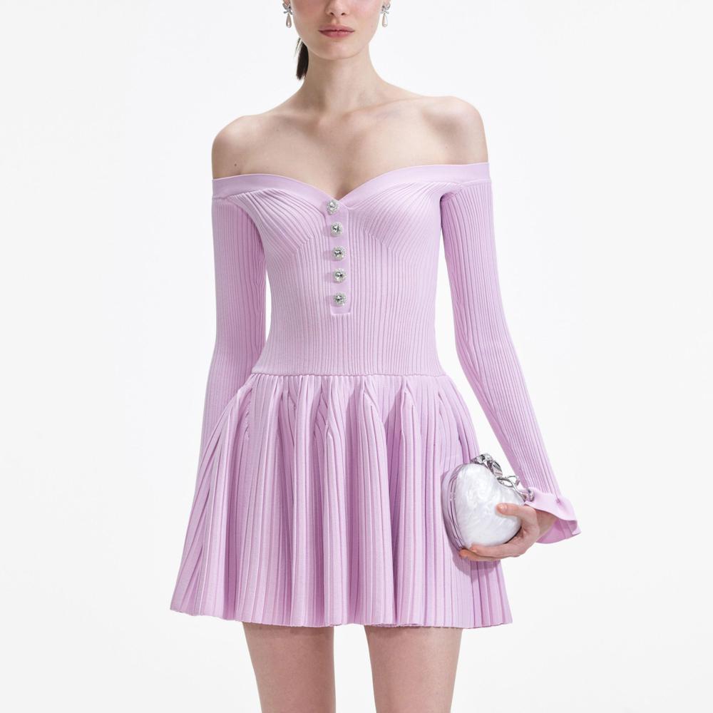 SELF PORTRAIT SS25 VIP PRICE Pink Ribbed Knit Mini Dress