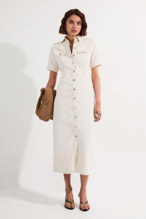 Karen Millen UK SALE Denim Maxi Shirt Dress - cream