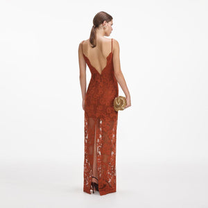 SELF PORTRAIT SS24 Brown Lace Maxi Dress