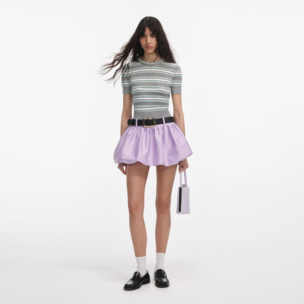 SP VIP PRICE Grey Striped Crystal Trim Knit Top