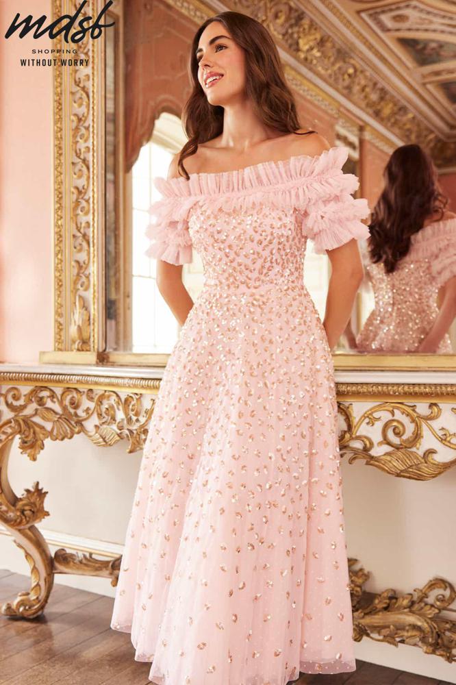 Needle & Thread CHRISTMAS SALE Autumn Leaves Off-Shoulder Ballerina Dress - pink