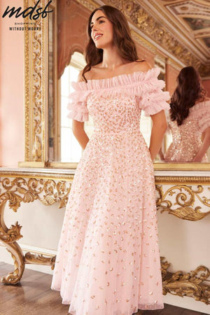 Needle & Thread CHRISTMAS SALE Autumn Leaves Off-Shoulder Ballerina Dress - pink